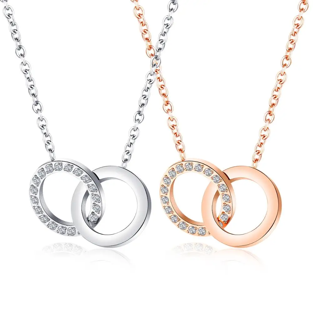 Stainless Steel Round Cubic Zirconia Double Circle Pendant Necklaces Trendy Chokers Necklace For Women Valentine's Day 
Stainless Steel Round Cubic Zirconia Double Circle Pendant Necklaces Trendy Chokers Necklace For Women Valentine's Day