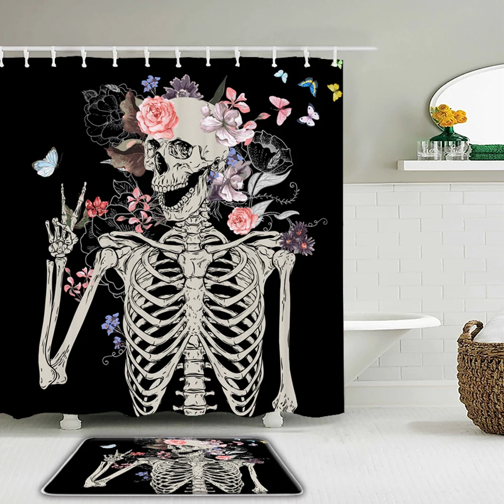 2pc/set Funny Skeleton Skull Shower Curtains Set Bathroom Waterproof Bath Curtain With Hooks Bathroom Non-slip Mat Floor Mat
2pc/set Funny Skeleton Skull Shower Curtains Set Bathroom Waterproof Bath Curtain With Hooks Bathroom Non-slip Mat Floor Mat