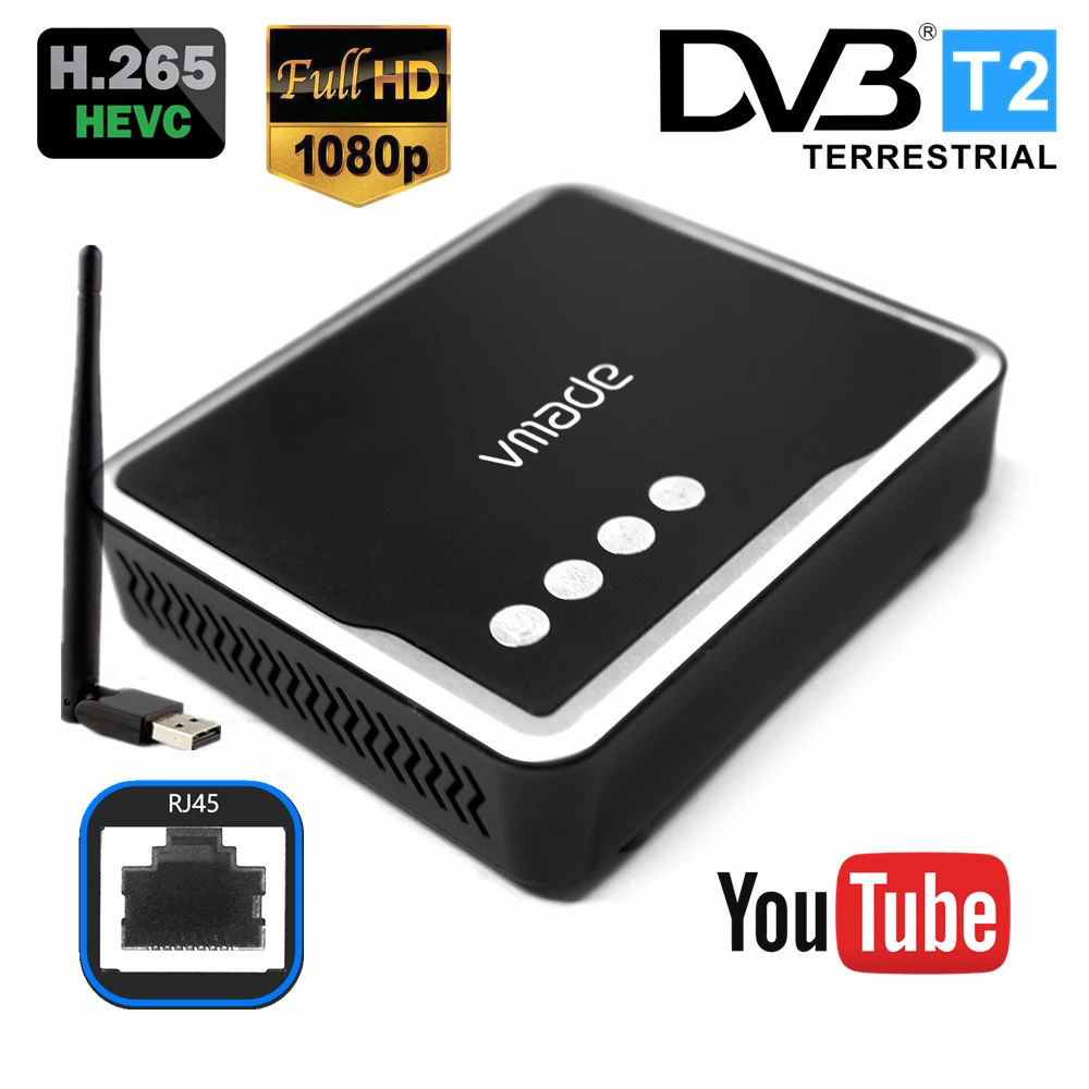 Спутниковый ресивер Vmade 2021 HD 1080P декодер H.265 HEVC с ТВ тюнером RJ45 Wi Fi приемник Full Youtube