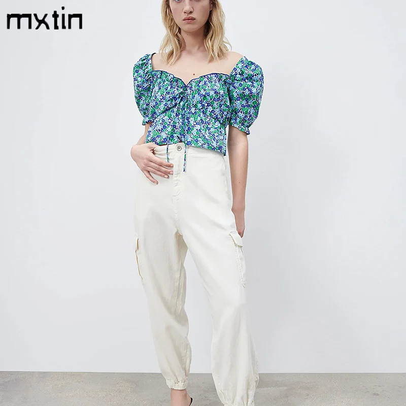 MXTIN 2020 Women Summer Fashion Floral Print Cropped Blouses Zipper Square Collar Puff Sleeves Female Shirts Blusas Chic Tops
MXTIN 2020 Women Summer Fashion Floral Print Cropped Blouses Zipper Square Collar Puff Sleeves Female Shirts Blusas Chic Tops