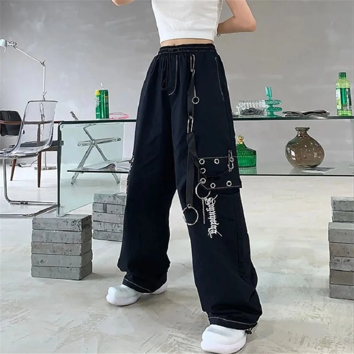 Black Korean Summer Gothic Pants Harajuku Cargo Pants Japan Loose Autumn Trousers Fashion Funny Straight Hip Hop Pants Women
Black Korean Summer Gothic Pants Harajuku Cargo Pants Japan Loose Autumn Trousers Fashion Funny Straight Hip Hop Pants Women