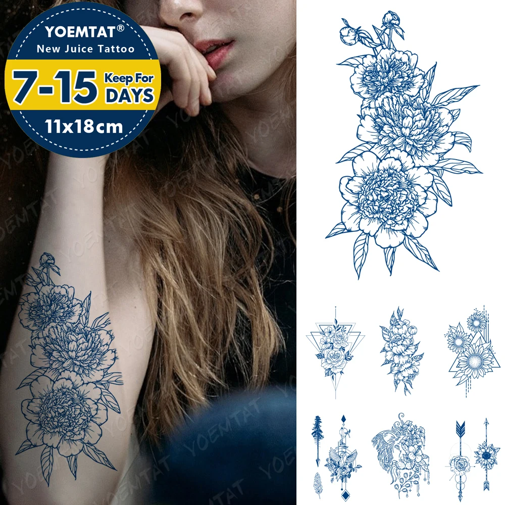 

Juice Lasting Ink Tattoos Body Art Waterproof Temporary Tattoo Sticker Line Flowers Peony Tatoo Arm Fake Rose Bird Tatto Women