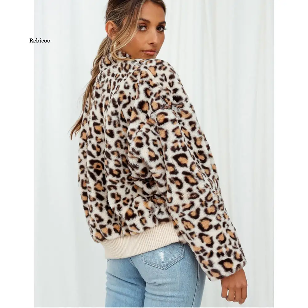 Women's Winter Long Sleeve Leopard Print Zip Up Fleece Jacket Outerwear Coat with Pockets Streetwear Femmle Cloths Thicken Warm 
Women's Winter Long Sleeve Leopard Print Zip Up Fleece Jacket Outerwear Coat with Pockets Streetwear Femmle Cloths Thicken Warm