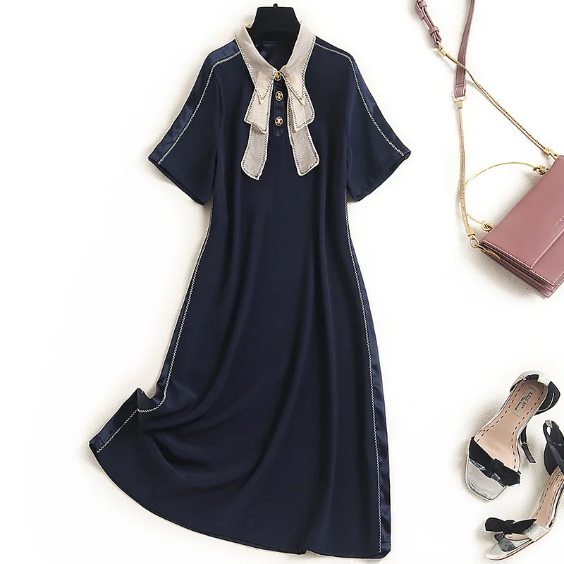 Women color block bowknot high quality acetate satin dress summer 2021 designer short sleeve elegant shift dresses blue beige
Women color block bowknot high quality acetate satin dress summer 2021 designer short sleeve elegant shift dresses blue beige