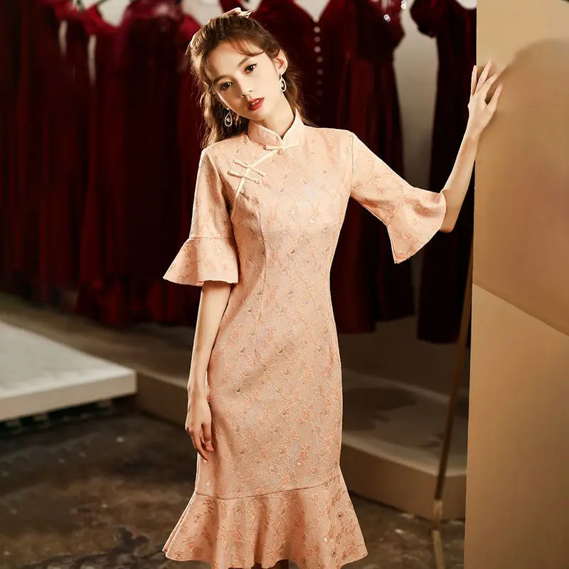 Pink Mermaid Cheongsam Dresses Elegant Qipao Short Chinese Wedding Dress Vintage Clothing Beaded Party Dress Qipao Traditioanl
Pink Mermaid Cheongsam Dresses Elegant Qipao Short Chinese Wedding Dress Vintage Clothing Beaded Party Dress Qipao Traditioanl