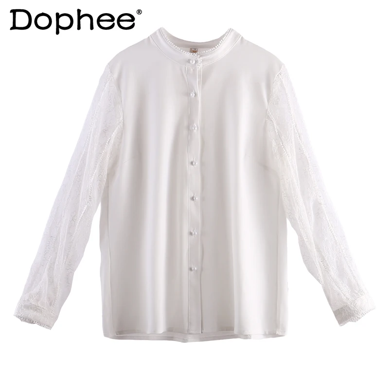 2021 Spring New Sexy Lace Stitching Shirt for Women Long Sleeve Elegant Solid Colour Blouse Stand Collar All-match Simple Blusas
2021 Spring New Sexy Lace Stitching Shirt for Women Long Sleeve Elegant Solid Colour Blouse Stand Collar All-match Simple Blusas