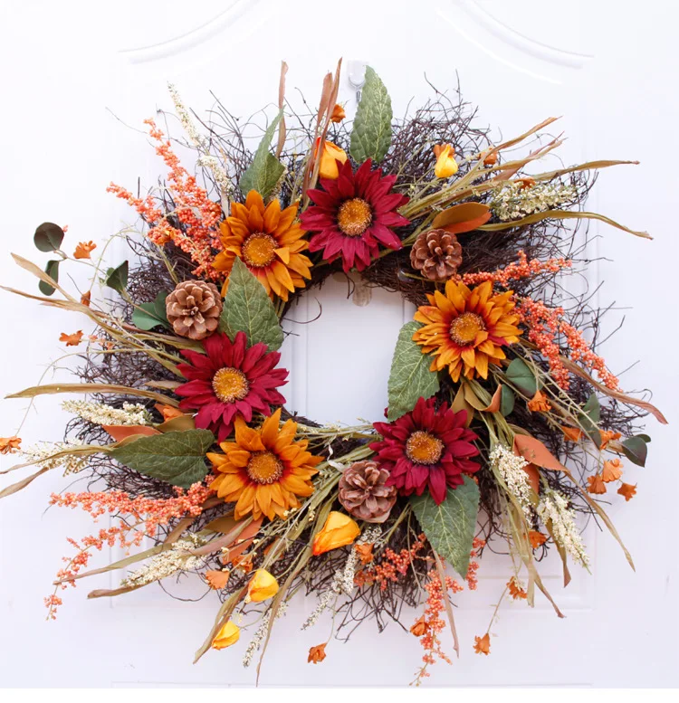 60cm Simulation Sunflower Wreath Autumn and Winter European Style Artificial Flowers Welcome Wreath Door Ornaments Christmas 
60cm Simulation Sunflower Wreath Autumn and Winter European Style Artificial Flowers Welcome Wreath Door Ornaments Christmas