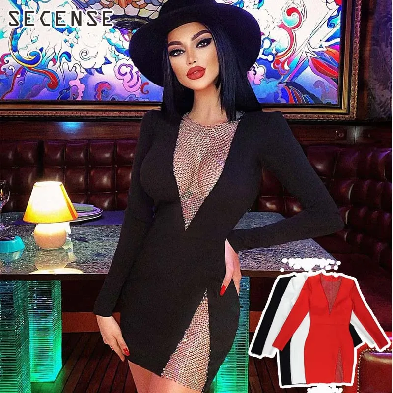 Bling Dresses Women Black Beading Long Sleeve Deep V Bandage Mini Dress Sexy High Split Hollow Out Sheath Club Celebrity Dress
Bling Dresses Women Black Beading Long Sleeve Deep V Bandage Mini Dress Sexy High Split Hollow Out Sheath Club Celebrity Dress