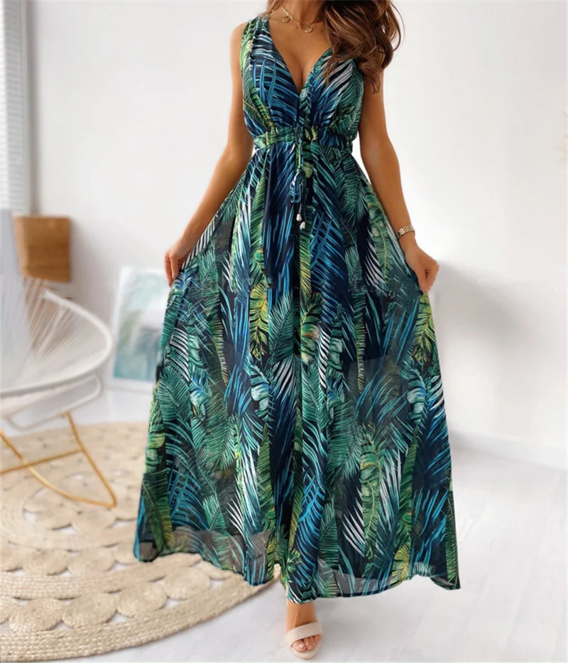 wsevypo Summer Sleeveless Maxi Beach Dress Boho Vacation Leaves Flowers Printed Sundress Women's Deep V High Waist A-Line
wsevypo Summer Sleeveless Maxi Beach Dress Boho Vacation Leaves Flowers Printed Sundress Women's Deep V High Waist A-Line