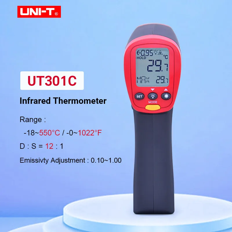 Цифровой наружный термометр UNI-T UT301A UT301C-18-350C/0-622F 12:1, инфракрасный измеритель температуры, инфракрасный пистолет с ЖК-подсветкой
Цифровой наружный термометр UNI-T UT301A UT301C-18-350C/0-622F 12:1, инфракрасный измеритель температуры, инфракрасный пистолет с ЖК-подсветкой