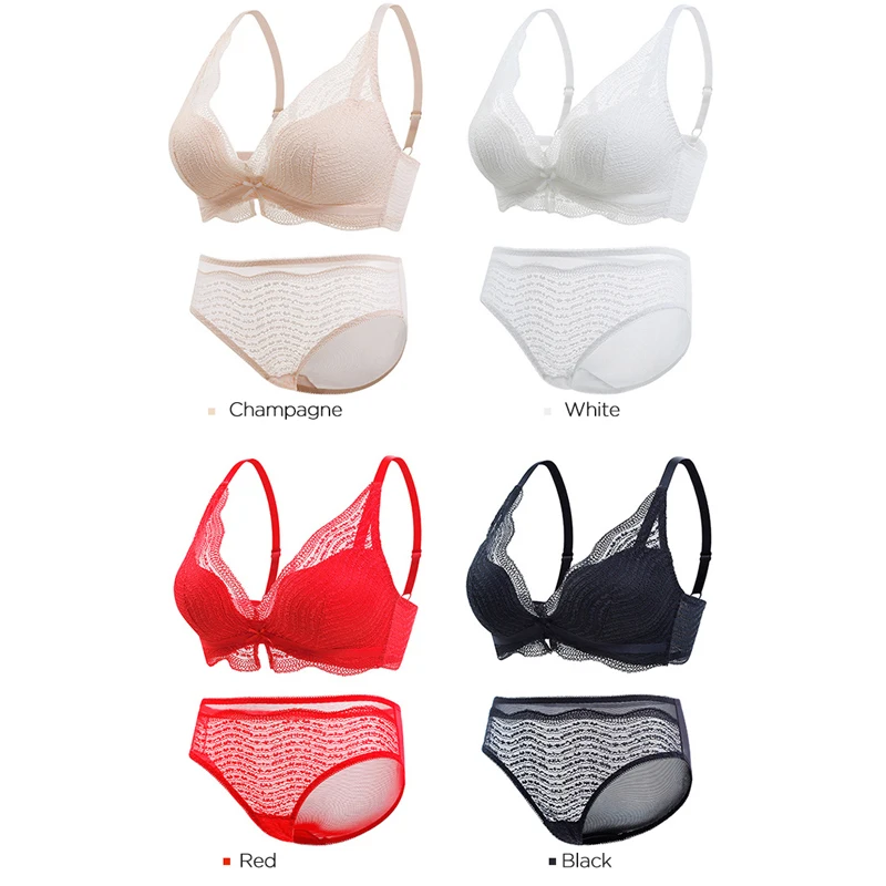 

Dreem Female Sexy Underwear Set Women AB Medium Thick Cup Wire-Free Push up Exquisite Lace Lingerie Underpants Bra & Brief Sets
