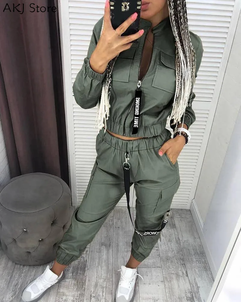 Street sports suit casual women's 2-piece long-sleeved zipper top and women's pants
Street sports suit casual women's 2-piece long-sleeved zipper top and women's pants