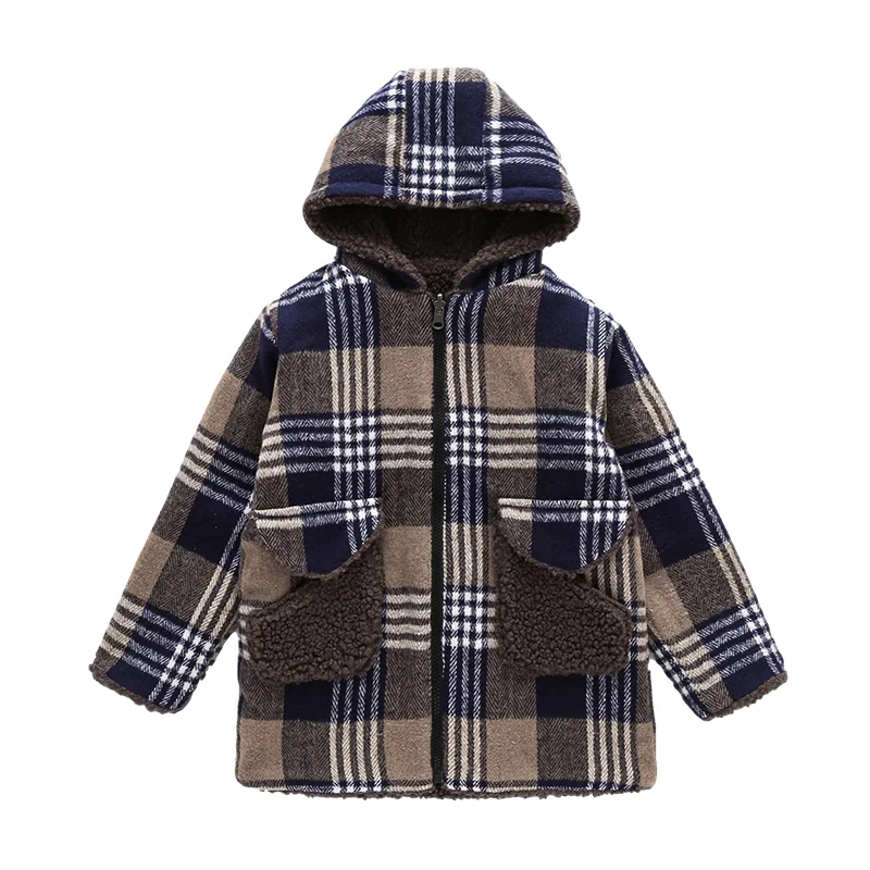Baby Boys Winter Coat Double-sided Wear Thickening Trench Coat 5-13 Years Old Checkered Woolen Fabric + Lamb Wool Hooded
Baby Boys Winter Coat Double-sided Wear Thickening Trench Coat 5-13 Years Old Checkered Woolen Fabric + Lamb Wool Hooded