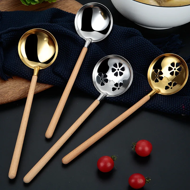 Stainless Steel Soup Ladle Flower Pattern Colander Wooden Japanese Spoon Long Handle Dining Tableware Kitchen Cooking Utensils
Stainless Steel Soup Ladle Flower Pattern Colander Wooden Japanese Spoon Long Handle Dining Tableware Kitchen Cooking Utensils