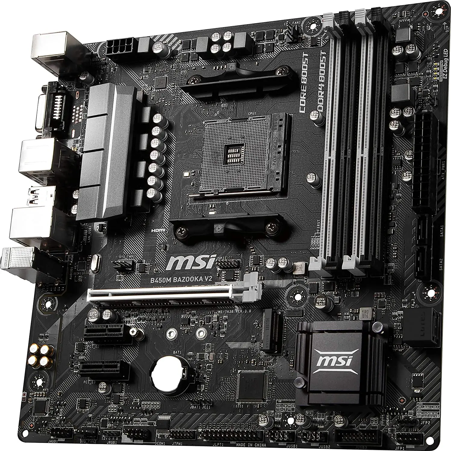 MSI B450M BAZOOKA V2 Motherboard Socket AM4 Supports DDR4 Memory up to 3466+(OC) MHz TURBO M.2 USB 3.1 Micro-ATX Motherboard
MSI B450M BAZOOKA V2 Motherboard Socket AM4 Supports DDR4 Memory up to 3466+(OC) MHz TURBO M.2 USB 3.1 Micro-ATX Motherboard
