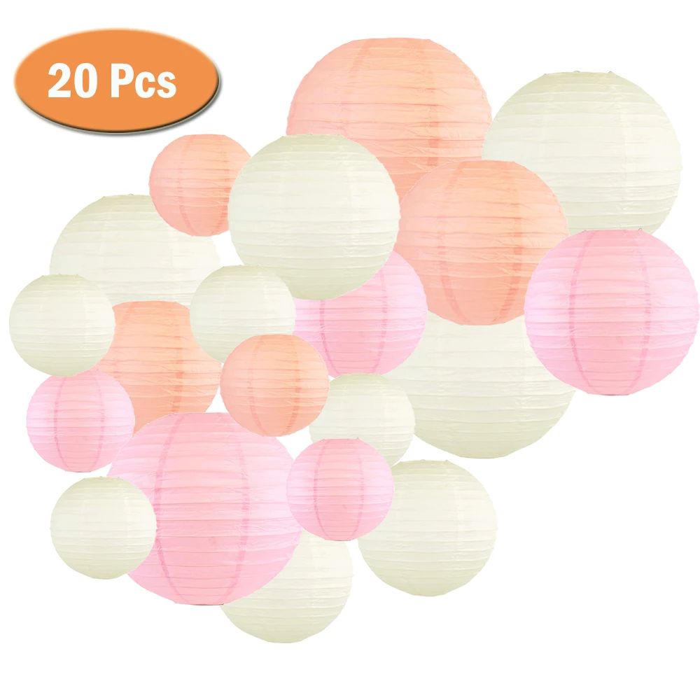 

20 pcs 6"-12" Peach Beige and Pink Paper Lantern Chinese Round Paper Lantern for Wedding Outdoor Garden Hanging Home Decoration