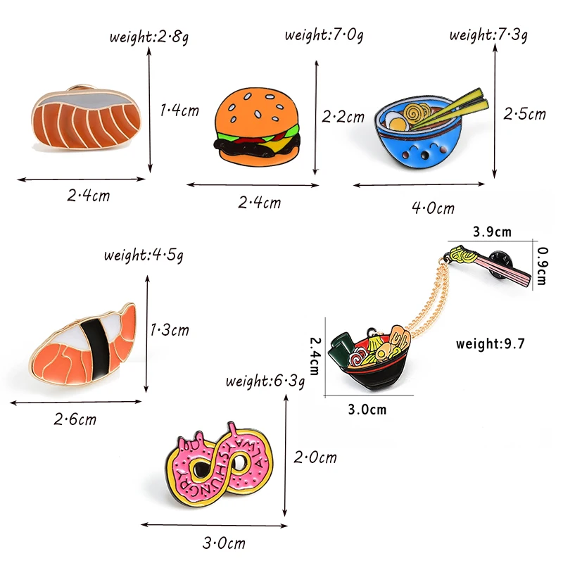 Броши с эмалью в виде японской еды лапши рамен суши лосось гамбургер булавка для