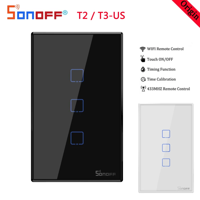 

Sonoff T2 T3 US Wall Switch 1/2/3 Gang TX Series 433Mhz RF Remote Control Wifi Switch With Border Works With Alexa Google Home