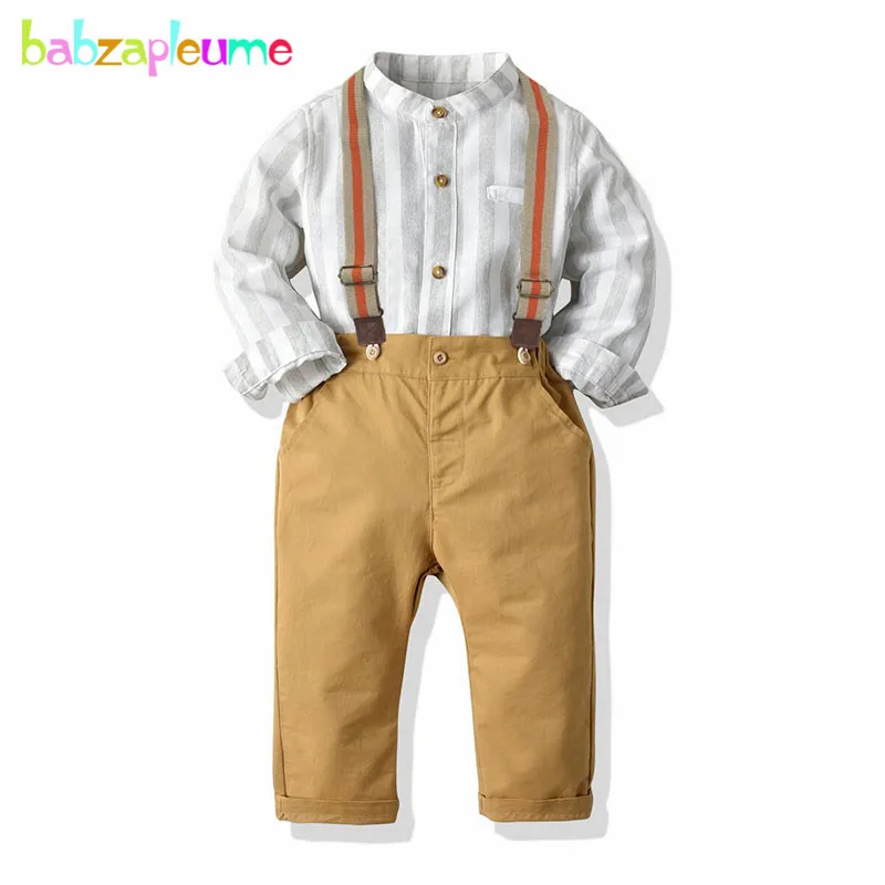 

3Piece/Spring Outfits Baby Boys Clothes Fashion Gentleman Stripe Long Sleeve Shirt+Pants+Strap Boutique Kids Clothing Set BC1226