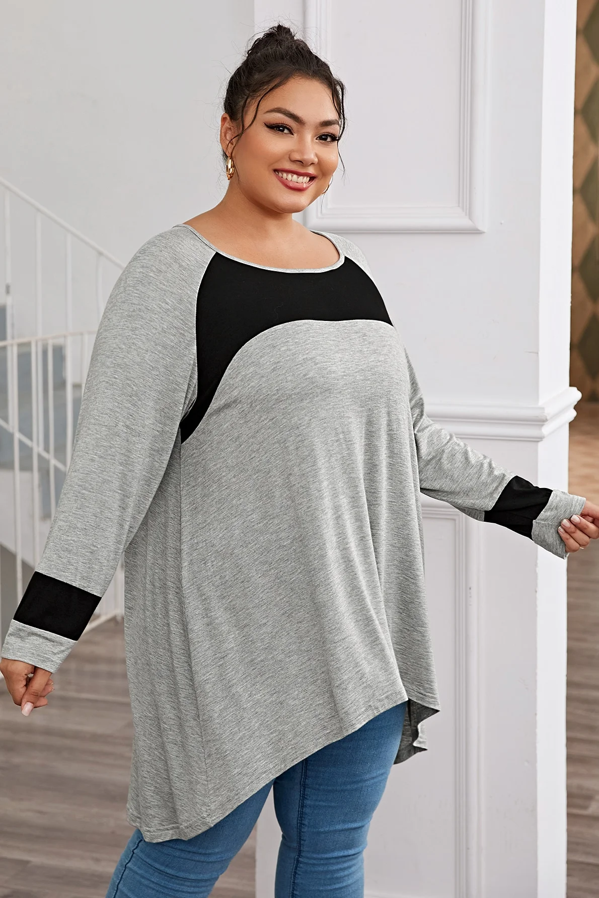 2XL To 7XL Plus Size Women T-shirts Gray and Black Hit Color Long Sleeve Long Casual Tees Woman Tops T0005
2XL To 7XL Plus Size Women T-shirts Gray and Black Hit Color Long Sleeve Long Casual Tees Woman Tops T0005