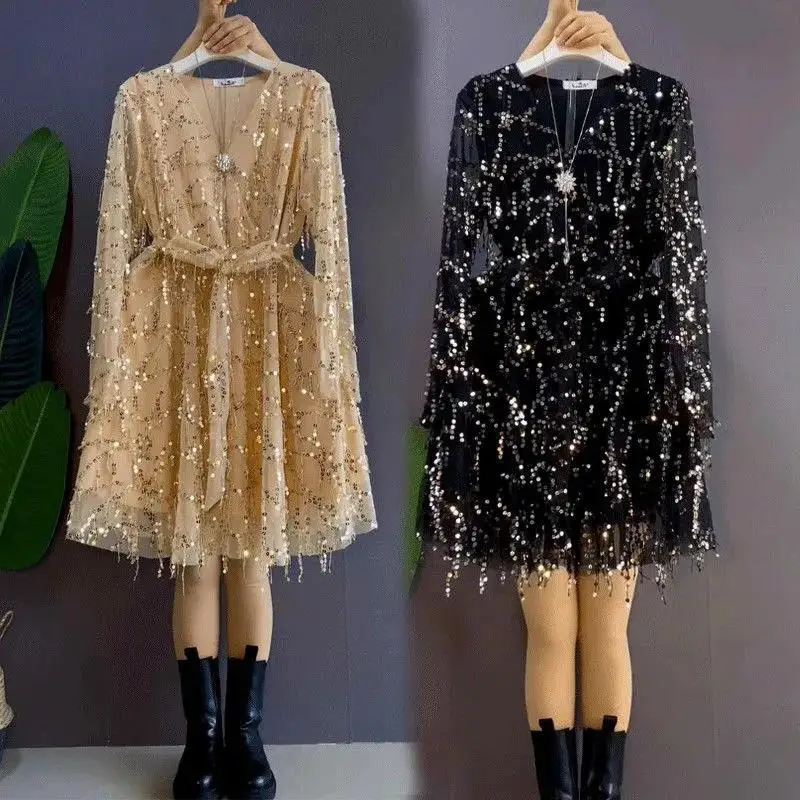 6XL size women sexy lace dress Spring autumn 2022 long sleeve v neck shiny elegant dresses female vestidos
6XL size women sexy lace dress Spring autumn 2022 long sleeve v neck shiny elegant dresses female vestidos