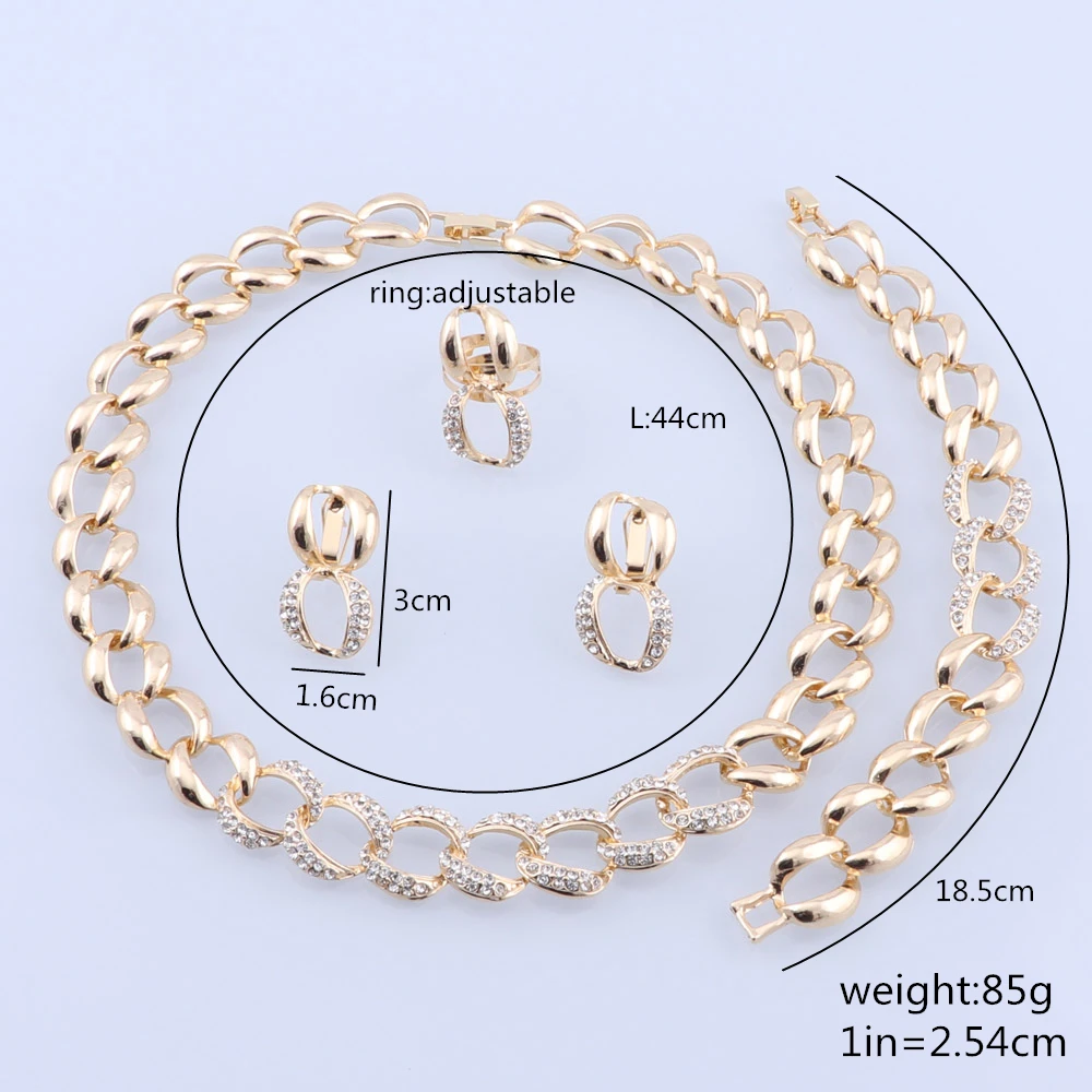 Bridal Dubai Gold Color Jewelry Sets Crystal Necklace Bracelet Earrings Ring Nigerian Wedding Party Women Fashion Jewelry Set
Bridal Dubai Gold Color Jewelry Sets Crystal Necklace Bracelet Earrings Ring Nigerian Wedding Party Women Fashion Jewelry Set