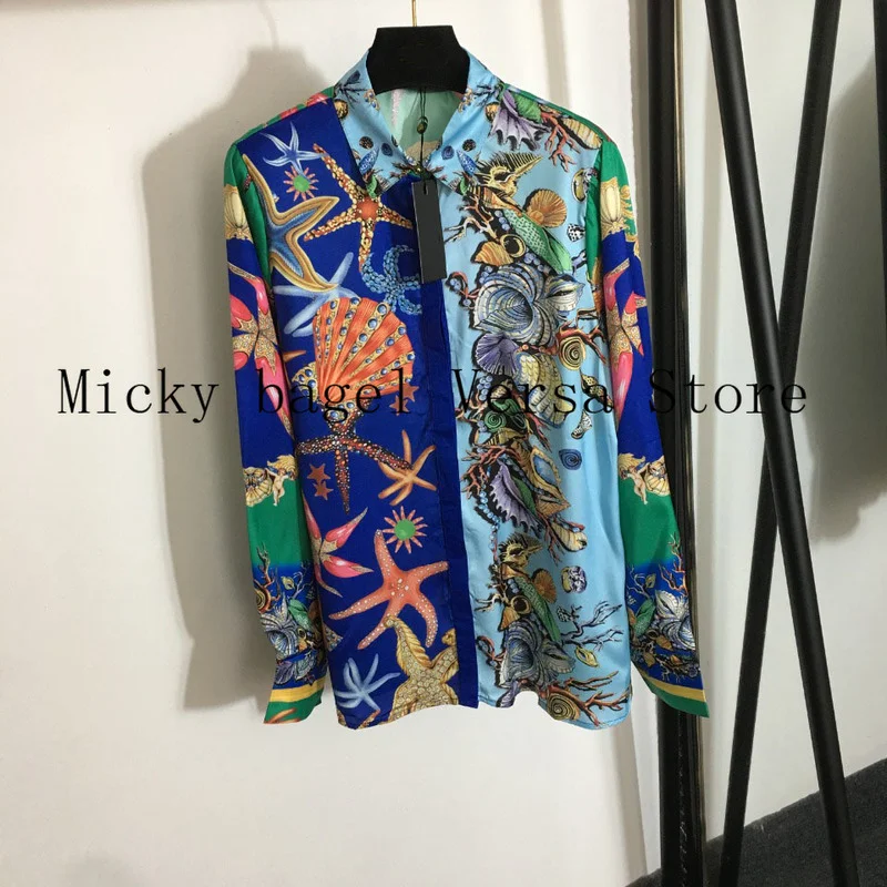 2021 luxury brand starfish print fashion women's long sleeve top temperament color matching Lapel versatile casual loose shirt
2021 luxury brand starfish print fashion women's long sleeve top temperament color matching Lapel versatile casual loose shirt