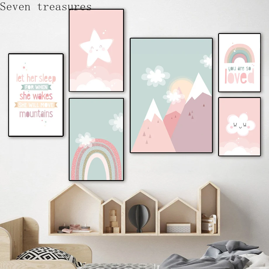 Lovely Mountain Star Cloud Rainbow Wall Art Canvas Painting Cartoon Nordic Posters And Prints Wall Baby Kids Room DecorPictures
Lovely Mountain Star Cloud Rainbow Wall Art Canvas Painting Cartoon Nordic Posters And Prints Wall Baby Kids Room DecorPictures