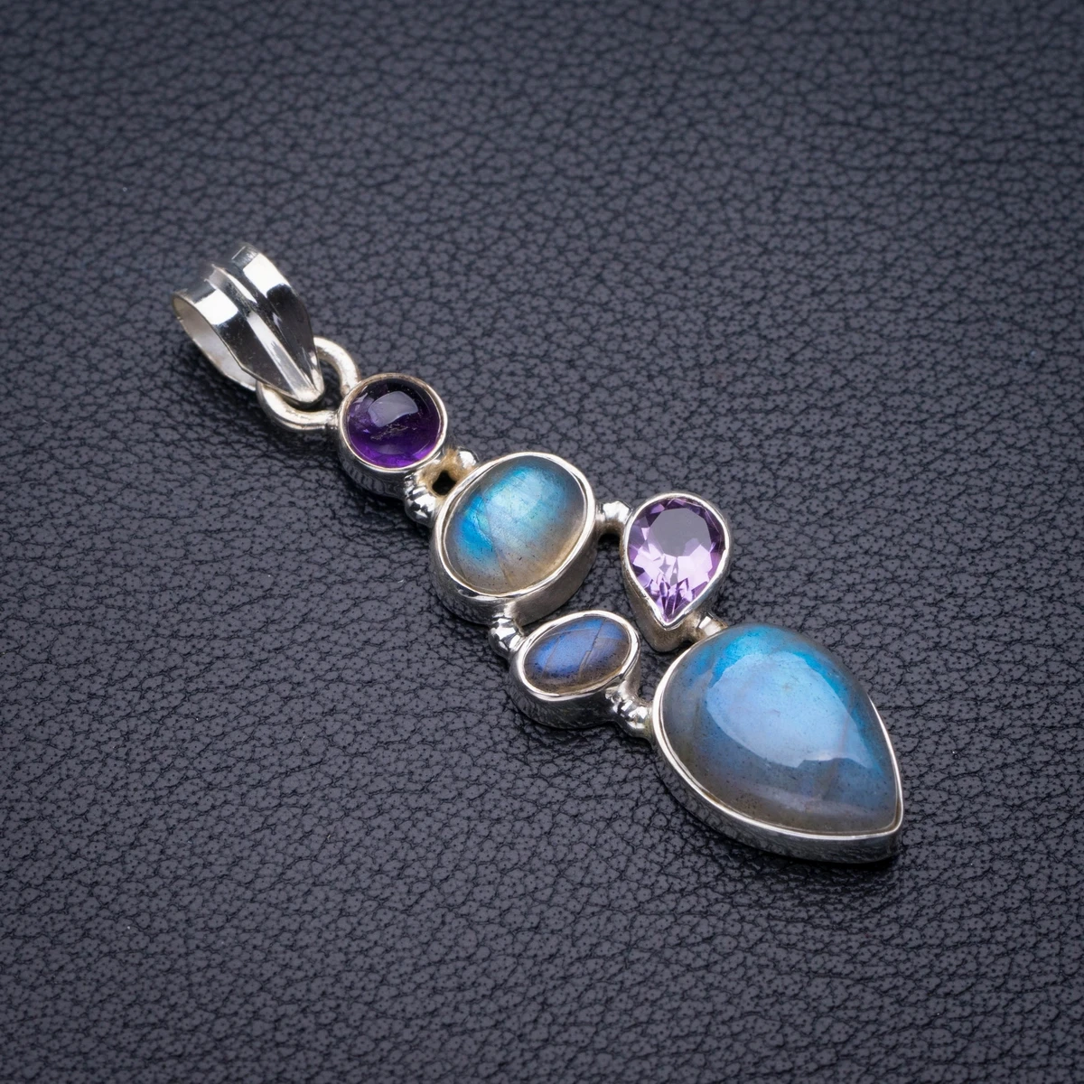 StarGems Natural Blue Fire Labradorite And Amethyst Handmade 925 Sterling Silver Pendant 2" D5343
StarGems Natural Blue Fire Labradorite And Amethyst Handmade 925 Sterling Silver Pendant 2" D5343