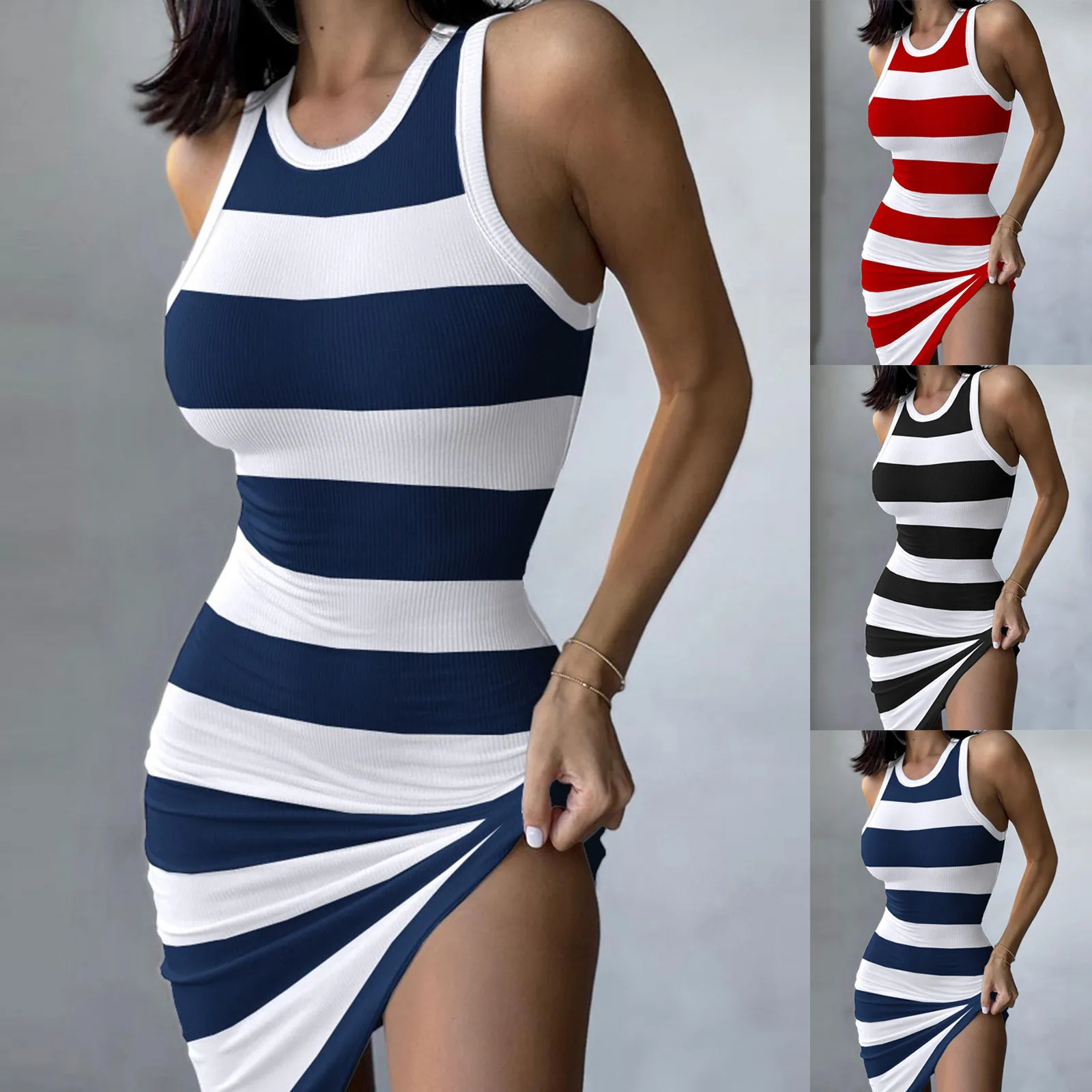 Fashion Women's Summer Dress Casual Slim Skinny Bodycon Round Neck Sleeveless Simple Striped Print Vest Casual Homewear Dress
Fashion Women's Summer Dress Casual Slim Skinny Bodycon Round Neck Sleeveless Simple Striped Print Vest Casual Homewear Dress