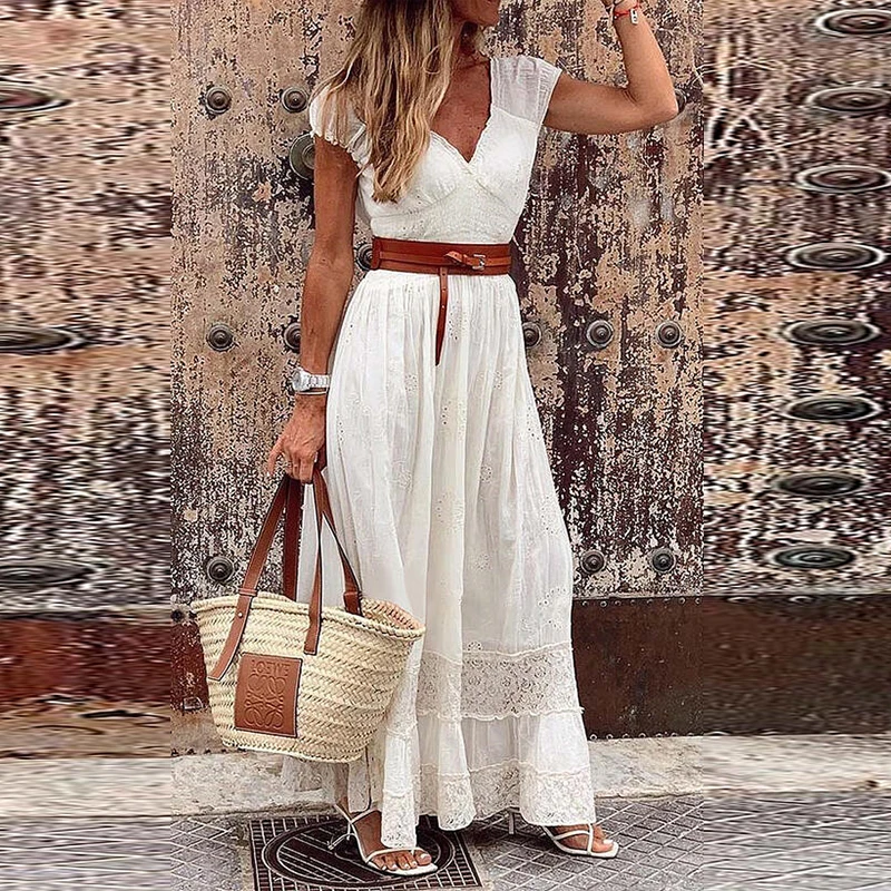 2021 New Sexy V-Neck Short Sleeve Long Dress Fashion Elegant Embroidery Lace Party Dress Office Lady Slim Maxi Dress Vestido
2021 New Sexy V-Neck Short Sleeve Long Dress Fashion Elegant Embroidery Lace Party Dress Office Lady Slim Maxi Dress Vestido