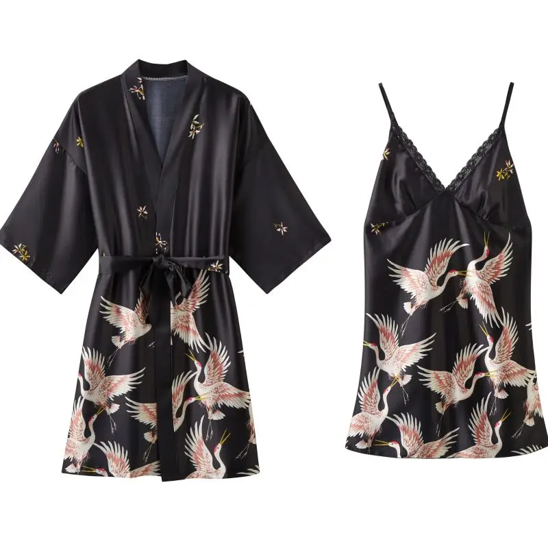 Nightgown Loose Women Satin Kimono Bathrobe Gown Sexy Sleepwear Two Piece Set Print Bride Bridesmaid Wedding Robe Lingerie
Nightgown Loose Women Satin Kimono Bathrobe Gown Sexy Sleepwear Two Piece Set Print Bride Bridesmaid Wedding Robe Lingerie