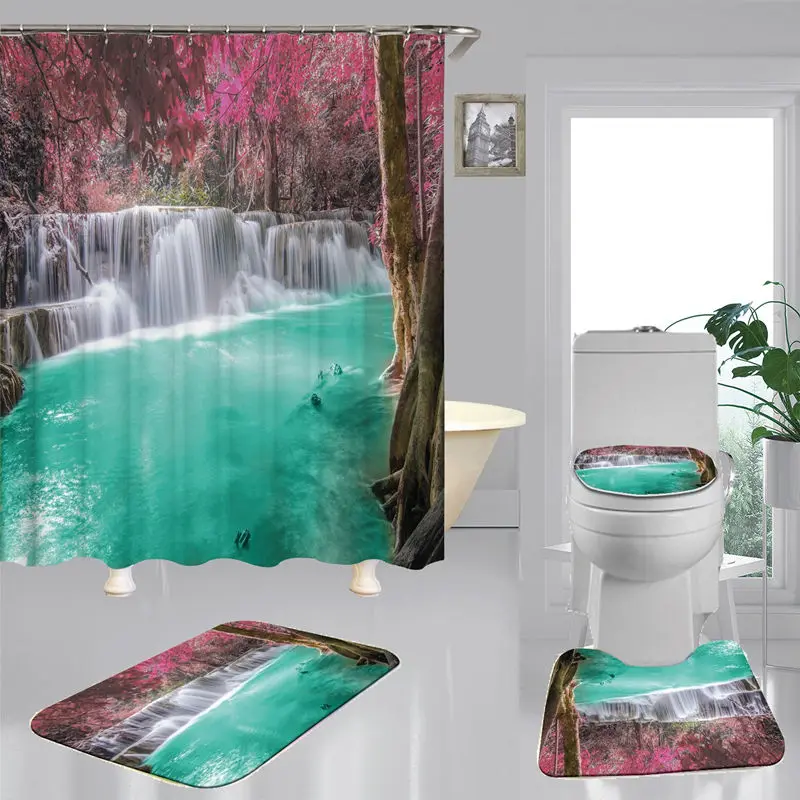 Waterfall purple leaves green Polyester Fabric Shower Curtain Non-Slip Bath Mat Toilet Lid Cover Rugs Home Bathroom Decor Set
Waterfall purple leaves green Polyester Fabric Shower Curtain Non-Slip Bath Mat Toilet Lid Cover Rugs Home Bathroom Decor Set
