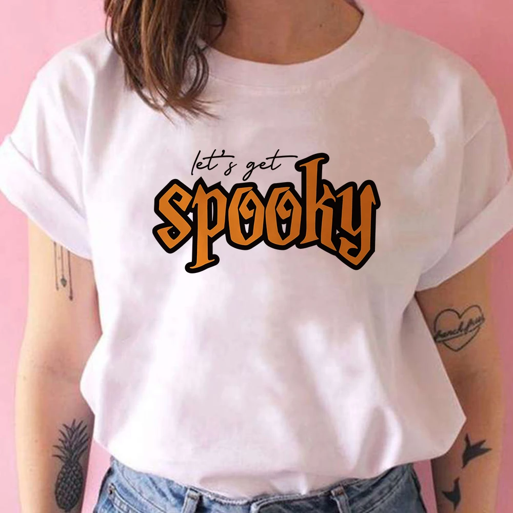 Clothes For Women 2020 Fall Creative T-Shirt Let's get Spooky Print Top Short Sleeve White Halloween Cartoon Basic Tee Shirt
Clothes For Women 2020 Fall Creative T-Shirt Let's get Spooky Print Top Short Sleeve White Halloween Cartoon Basic Tee Shirt