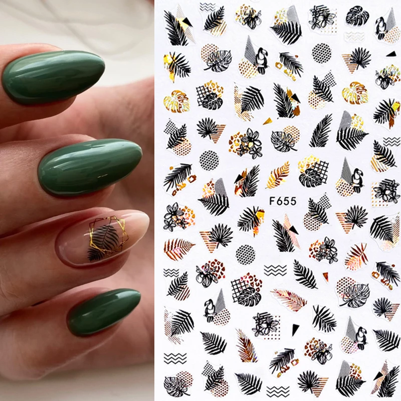 

Summer Tropical Plants 3D Nail Sticker Iridescent Leaves Tree Transfer Decals Slider For Nails DIY Nail Art Decoration