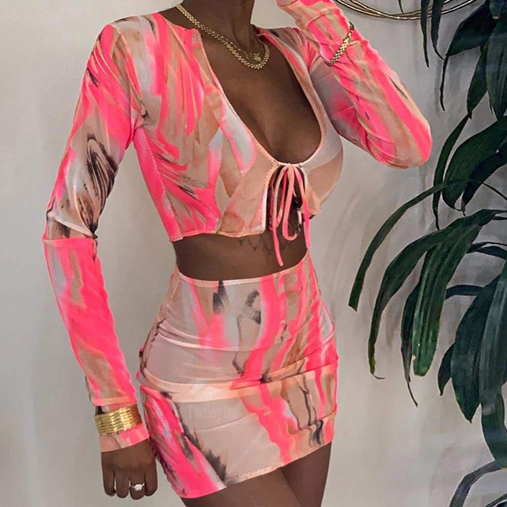 Tie Dye Bohemia 2 Piece Set Women Y2k Mesh Long Sleeve Tie Up Crop Top High Waist Skirt Clothing Sets Outfits Streetwear Women
Tie Dye Bohemia 2 Piece Set Women Y2k Mesh Long Sleeve Tie Up Crop Top High Waist Skirt Clothing Sets Outfits Streetwear Women