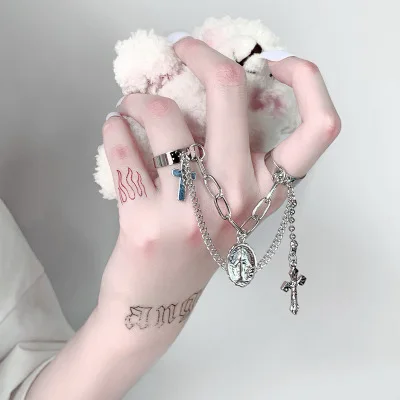 Silver Plated Cool Cross Combination Chain Tassel Ring Set Punk Hip Pop for Women INS Round Knuckle Finger Boho Ring Jewelry
Silver Plated Cool Cross Combination Chain Tassel Ring Set Punk Hip Pop for Women INS Round Knuckle Finger Boho Ring Jewelry