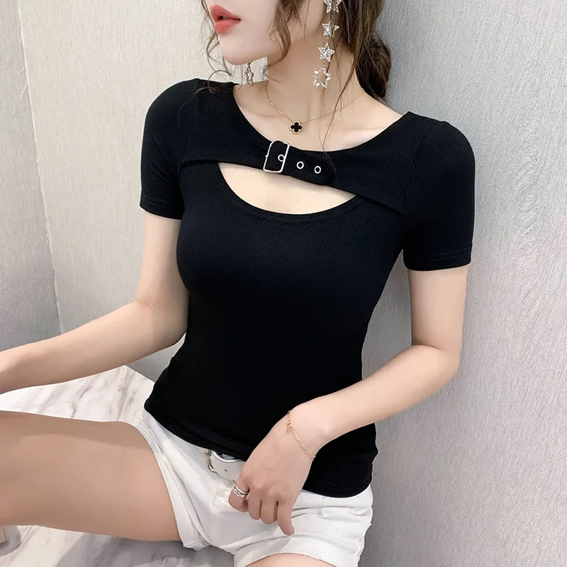 2021 summer new top with hollow out Korean half sleeve female T-shirt sexy Cotton Short Sleeve Shirt
2021 summer new top with hollow out Korean half sleeve female T-shirt sexy Cotton Short Sleeve Shirt