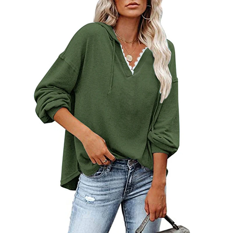 Spring Autumn Women's Clothing Lace V-Neck Tops Harajuku Solid Casual Fashion Sweatshirts Long Sleeve Hoodies Female
Spring Autumn Women's Clothing Lace V-Neck Tops Harajuku Solid Casual Fashion Sweatshirts Long Sleeve Hoodies Female