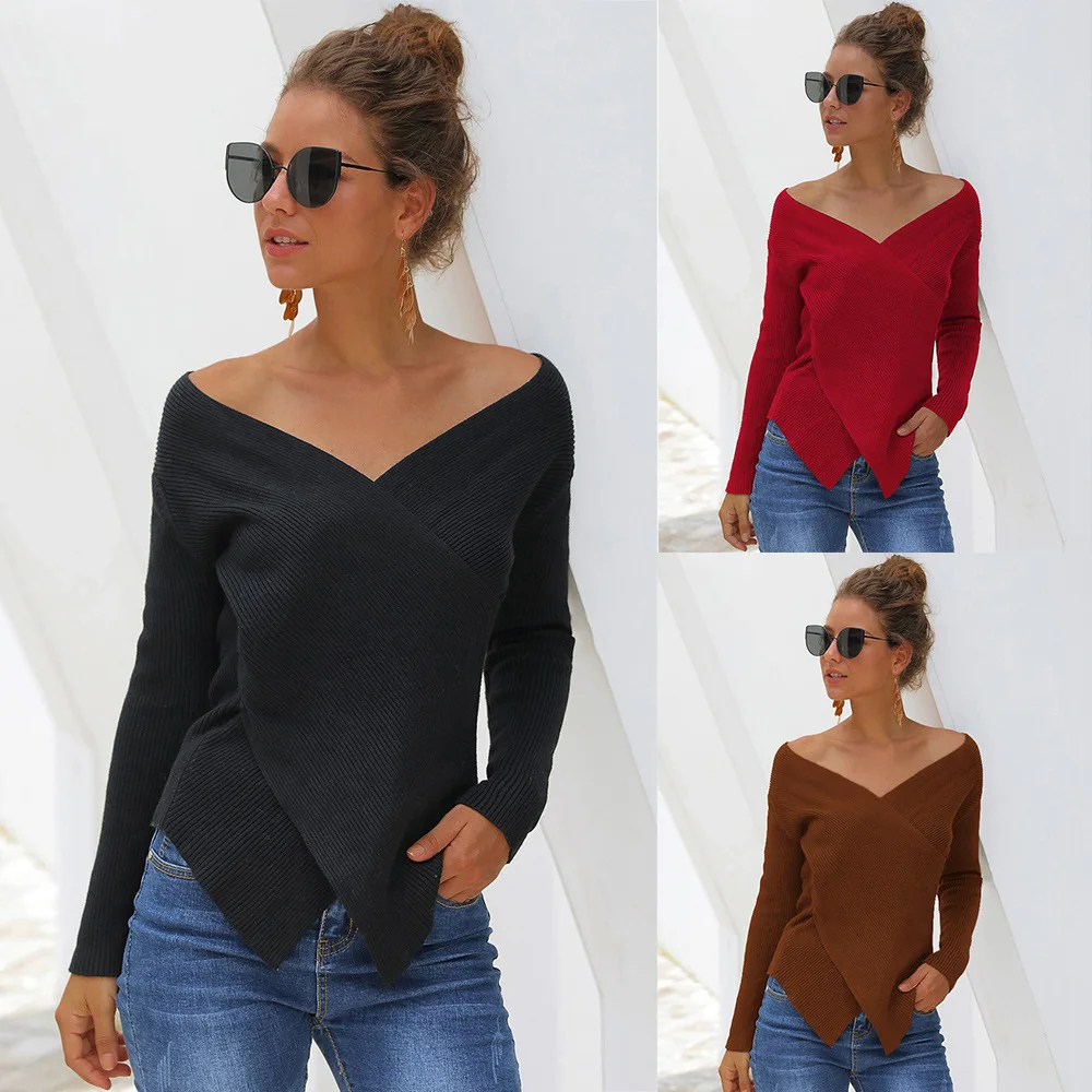 Fashion Elegant ladies Cross Knitted Long Sleeve V-Neck Solid Slim Sweater Women Autumn Lady Streetwear Warm Female Top sweaters
Fashion Elegant ladies Cross Knitted Long Sleeve V-Neck Solid Slim Sweater Women Autumn Lady Streetwear Warm Female Top sweaters