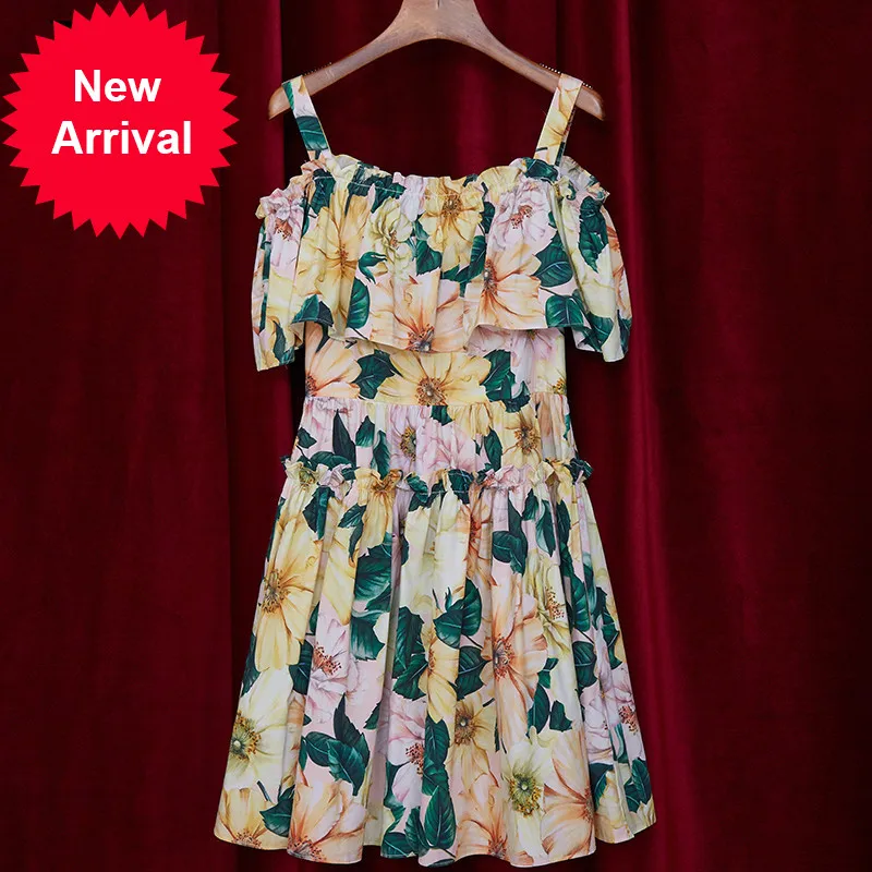 New 2021 Fashion Runway Summer Cotton Dress Women Spaghetti Strap Ruffle Flower Print Vintage Holiday Short Dress
New 2021 Fashion Runway Summer Cotton Dress Women Spaghetti Strap Ruffle Flower Print Vintage Holiday Short Dress