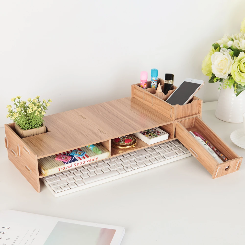 Wood LCD Desktop Monitor Riser Stand Desk Organizer for iMac Laptop PC