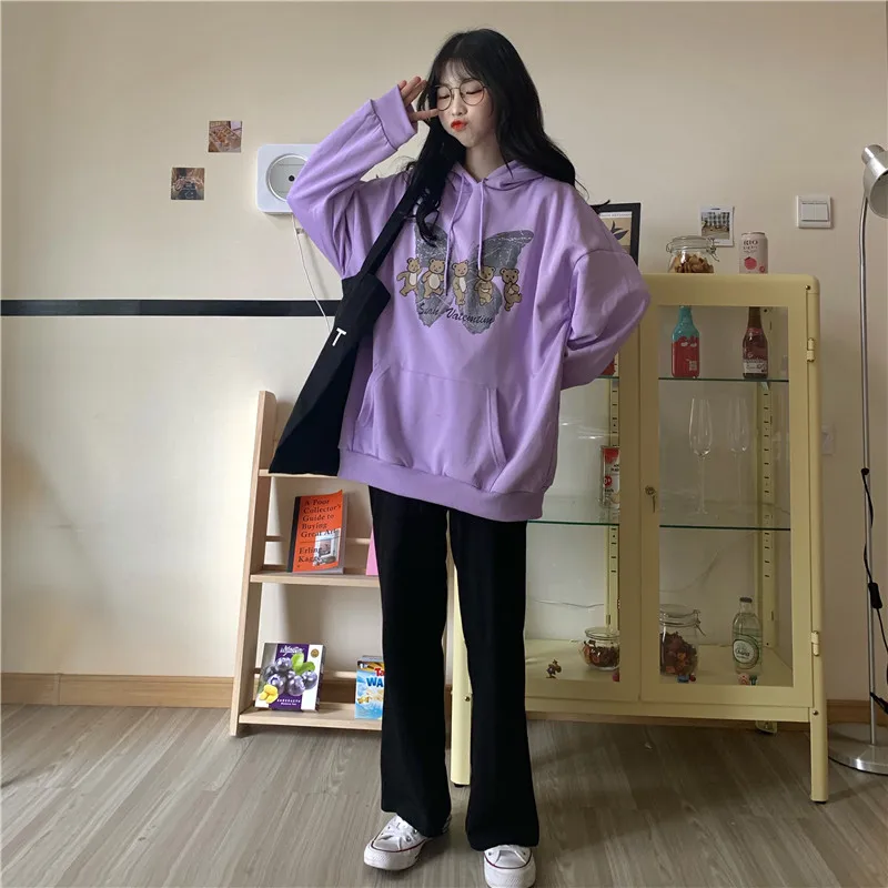Autumn Winter Woman Bear Butterfly Hoodies Long Sleeved Drawstring Loose Sweat Hooded Pullovers Kawaii Sudaderas Jumper
Autumn Winter Woman Bear Butterfly Hoodies Long Sleeved Drawstring Loose Sweat Hooded Pullovers Kawaii Sudaderas Jumper