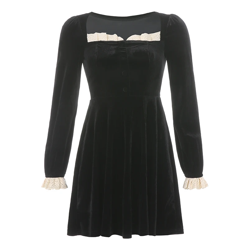 Darlingaga Vintage Elegant Square Collar Velour Black Dress Fashion Lace Trim Autumn Winter Party Dress Female Long Sleeve Slim
Darlingaga Vintage Elegant Square Collar Velour Black Dress Fashion Lace Trim Autumn Winter Party Dress Female Long Sleeve Slim
