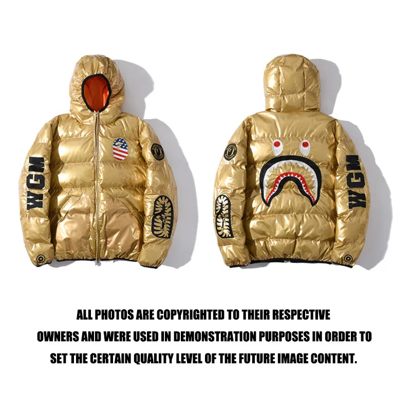 2021 Winter New Fashion Brand Embroidery Gold Shark Hoodie Men Casual Cotton Padded Jackets Bape Shark Down Jacket with Label
2021 Winter New Fashion Brand Embroidery Gold Shark Hoodie Men Casual Cotton Padded Jackets Bape Shark Down Jacket with Label