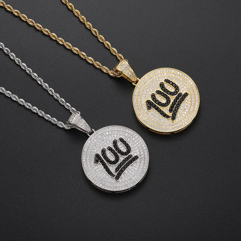 Hip Hop Micro Paved Cubic Zirconia Bling Iced Out 100 Points Round Pendants Necklaces for Men Rapper Jewelry Drop Shipping
Hip Hop Micro Paved Cubic Zirconia Bling Iced Out 100 Points Round Pendants Necklaces for Men Rapper Jewelry Drop Shipping