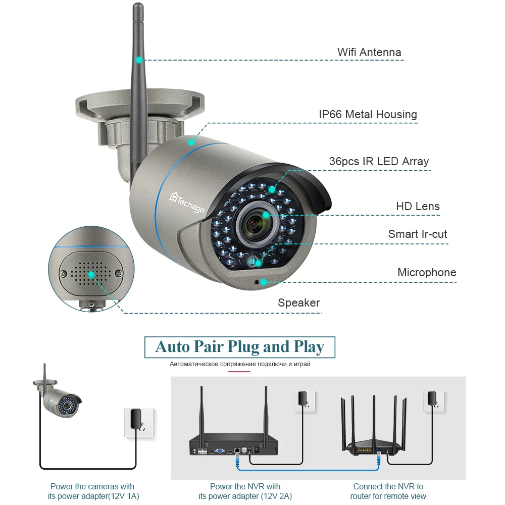 Techage 3MP Surveillance Camera Set 8CH Wireless NVR Kit H.265 Two Way Audio Recording CCTV System Outdoor WiFi IP Camera Set
Techage 3MP Surveillance Camera Set 8CH Wireless NVR Kit H.265 Two Way Audio Recording CCTV System Outdoor WiFi IP Camera Set
