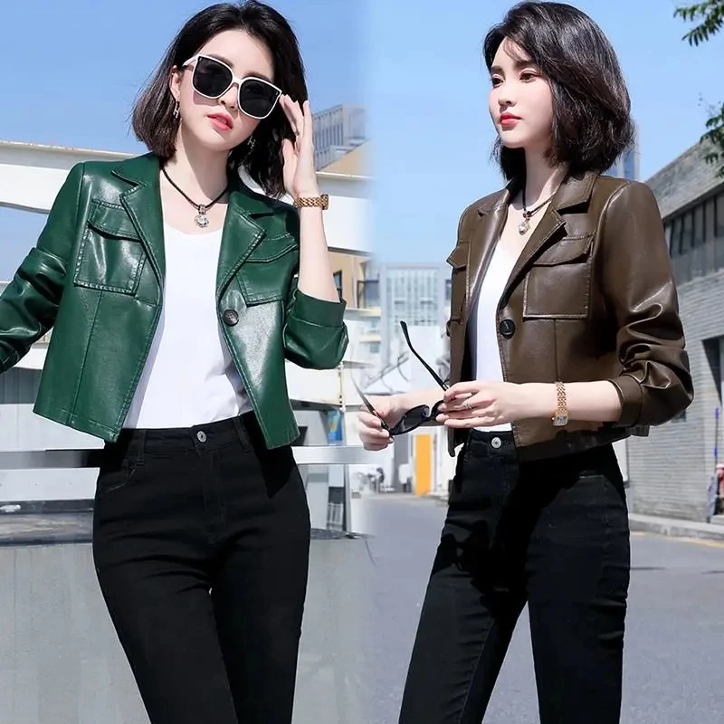 Новинка весна-осень 2021, модная женская кожаная куртка, женская укороченная мотоциклетная кожаная куртка с высокой талией 
Новинка весна-осень 2021, модная женская кожаная куртка, женская укороченная мотоциклетная кожаная куртка с высокой талией