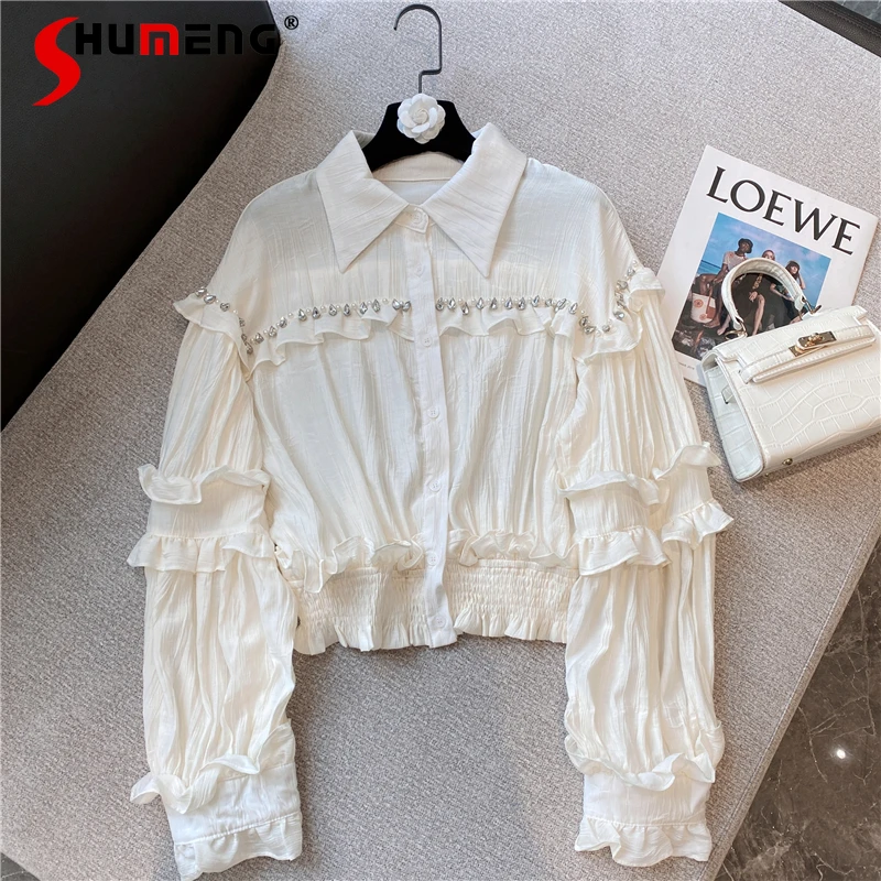 2021 Autumn New Ladies Retro French Style Slimming Blusas Women's Fashion Rhinestone Lace Lantern Sleeve Shirt Sweet Solid Top
2021 Autumn New Ladies Retro French Style Slimming Blusas Women's Fashion Rhinestone Lace Lantern Sleeve Shirt Sweet Solid Top
