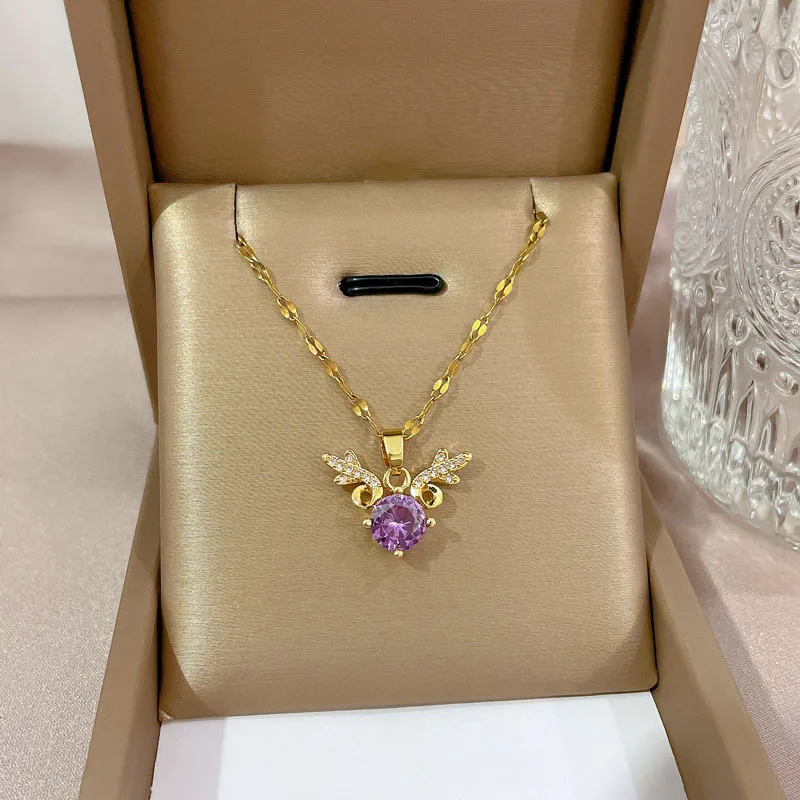 Elegant Women Lovely Christmas Elk Horn Purple Zircon Pendant Necklace Clavicle Chain Valentine's Day Present Wedding Jewelry
Elegant Women Lovely Christmas Elk Horn Purple Zircon Pendant Necklace Clavicle Chain Valentine's Day Present Wedding Jewelry